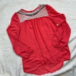 Umgee Pink Boho Blouse with Embroidery Small